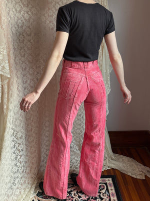 1970s Pink Corduroy Pants Wide Leg Bell Bottom