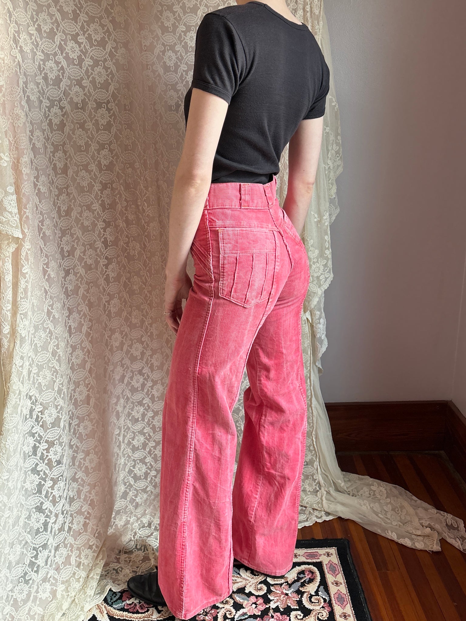 1970s Pink Corduroy Pants Wide Leg Bell Bottom