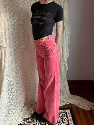 1970s Pink Corduroy Pants Wide Leg Bell Bottom