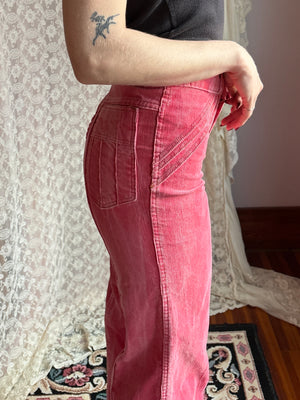 1970s Pink Corduroy Pants Wide Leg Bell Bottom