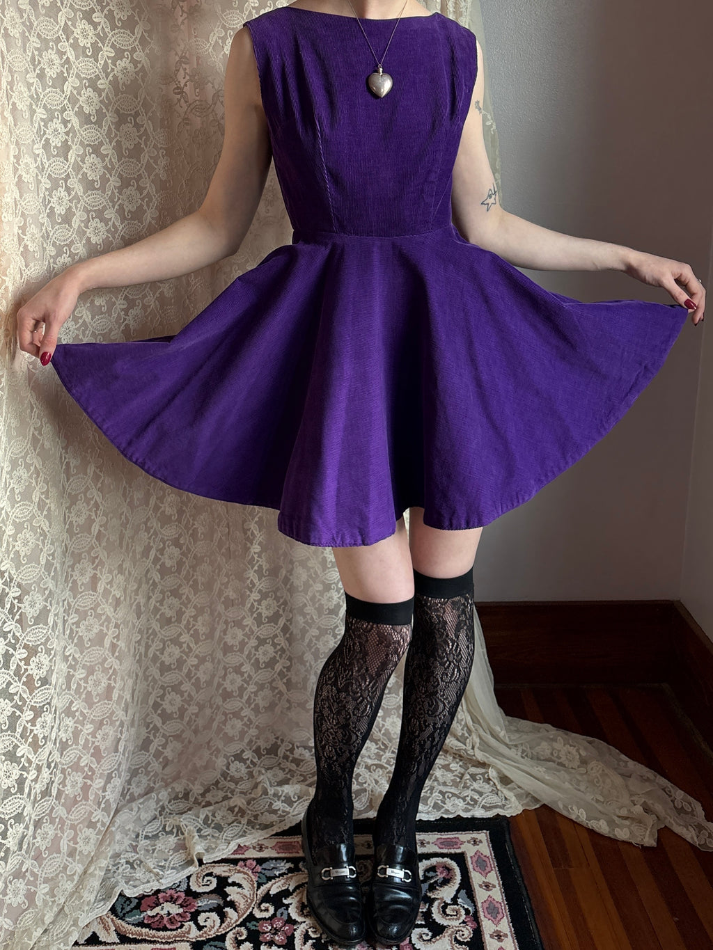 1950s Purple Corduroy Skater Dress