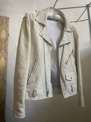 1990s White Leather Jacket Motorcycle Moto Coat