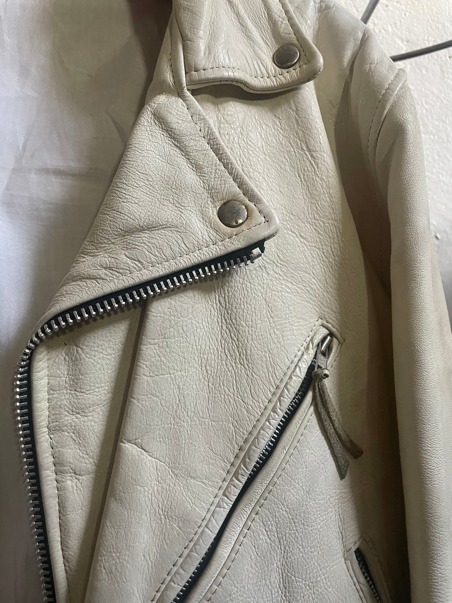 1990s White Leather Jacket Motorcycle Moto Coat