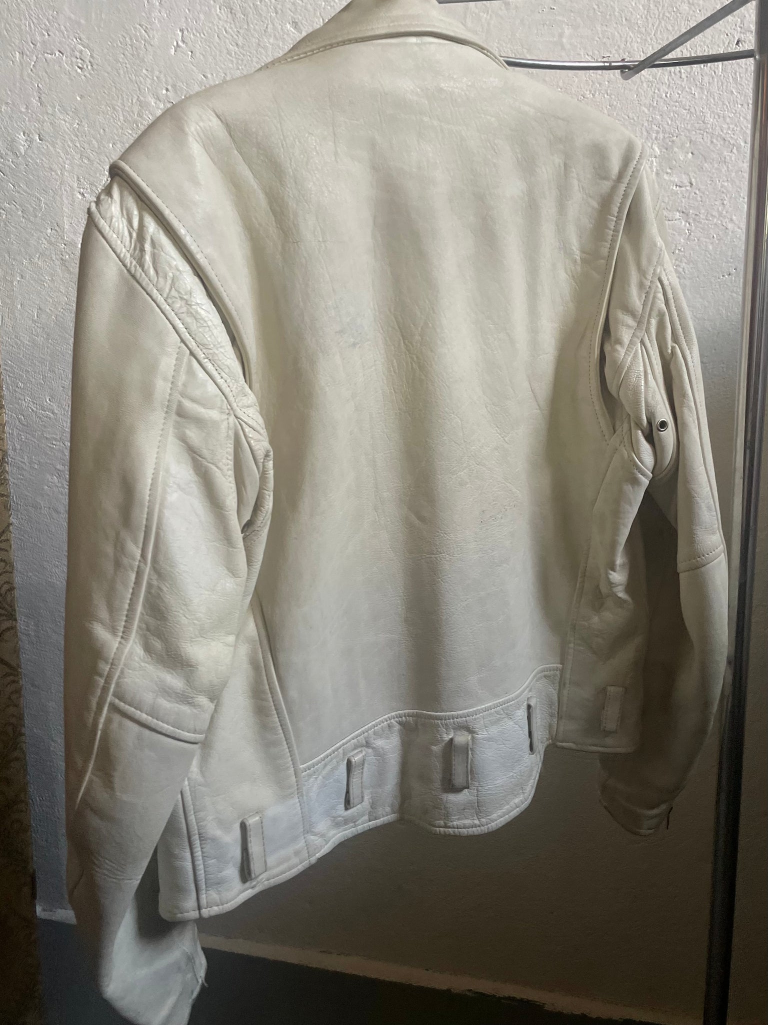 1990s White Leather Jacket Motorcycle Moto Coat