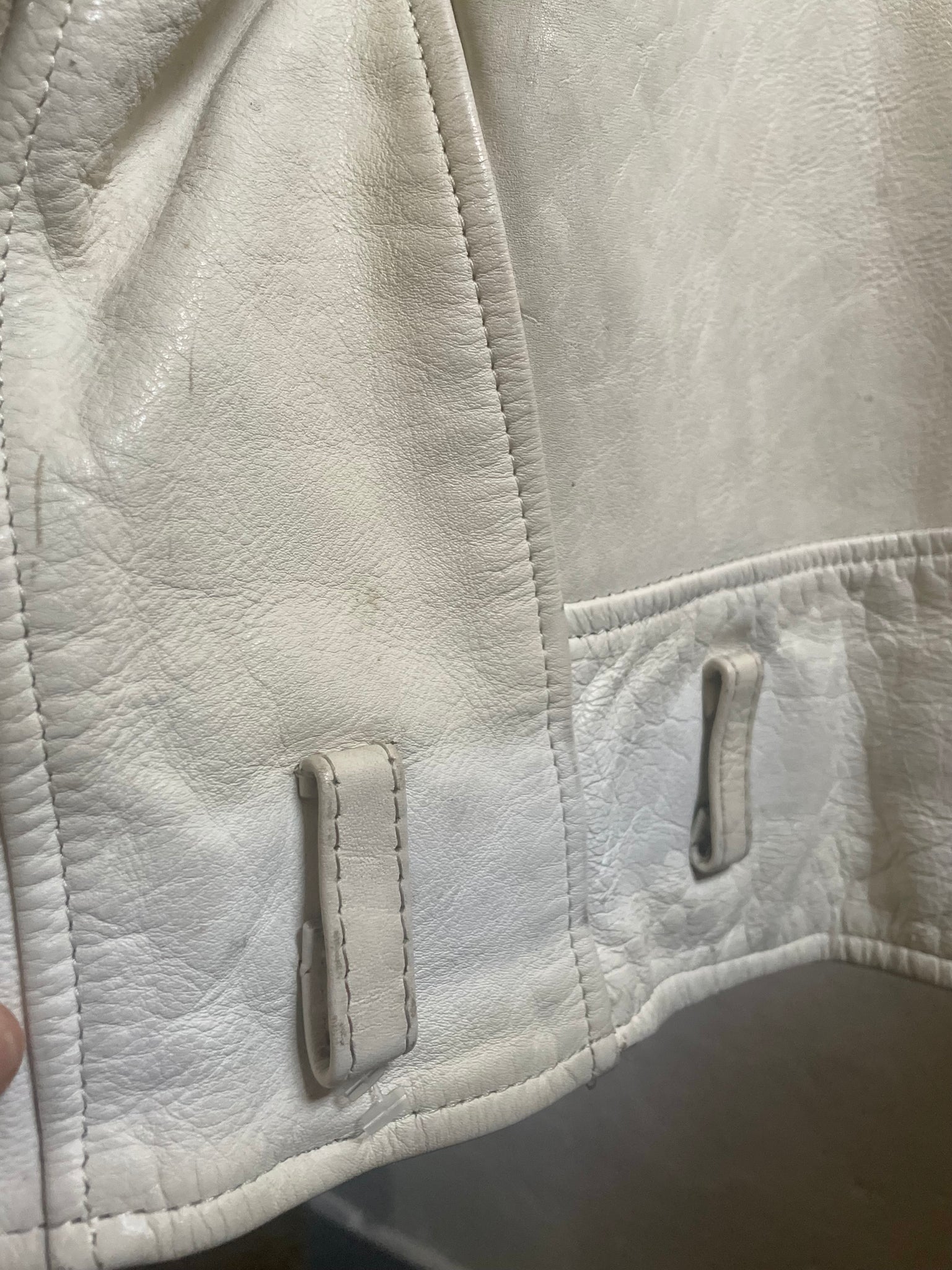 1990s White Leather Jacket Motorcycle Moto Coat