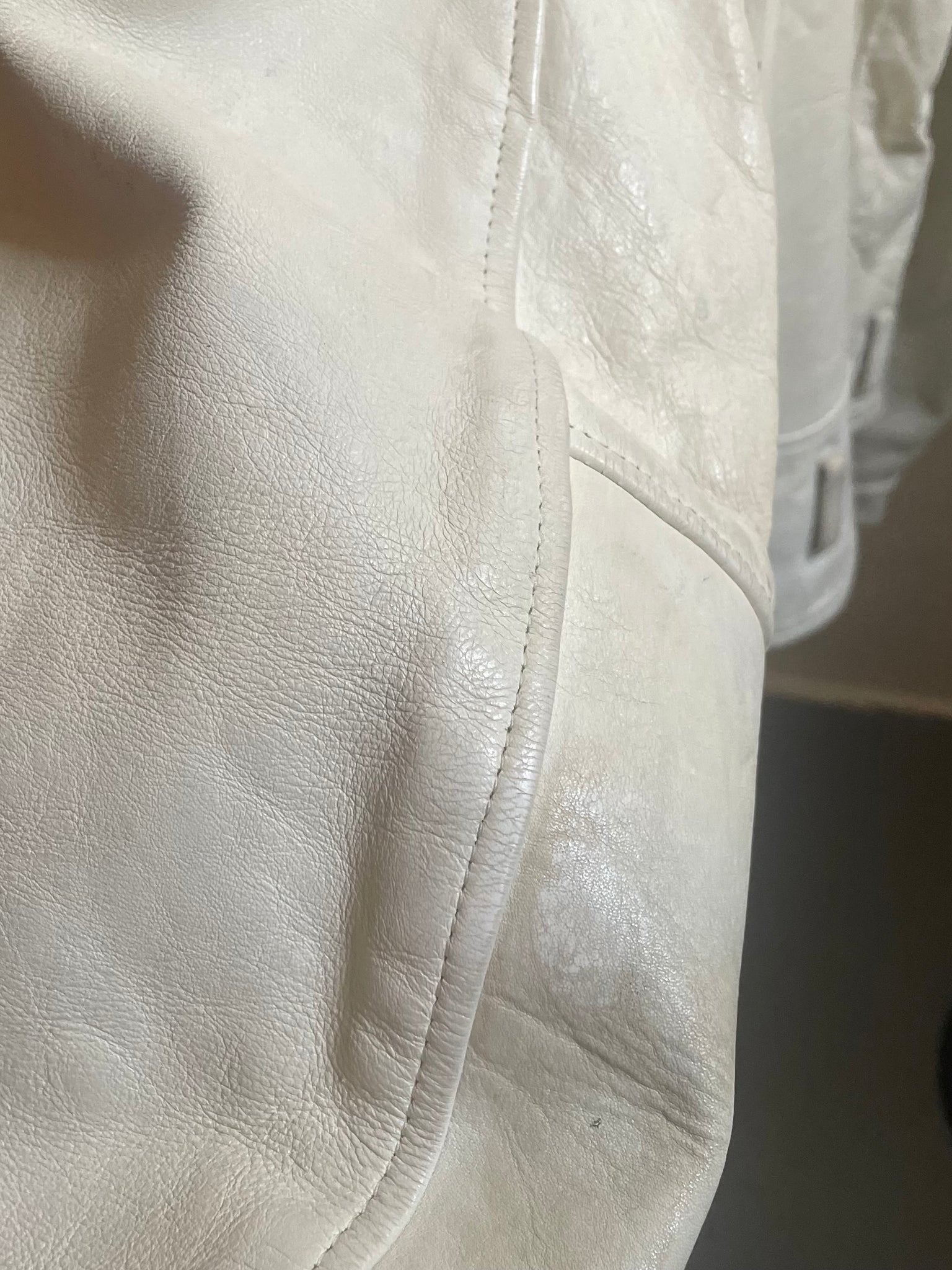 1990s White Leather Jacket Motorcycle Moto Coat