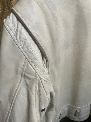 1990s White Leather Jacket Motorcycle Moto Coat