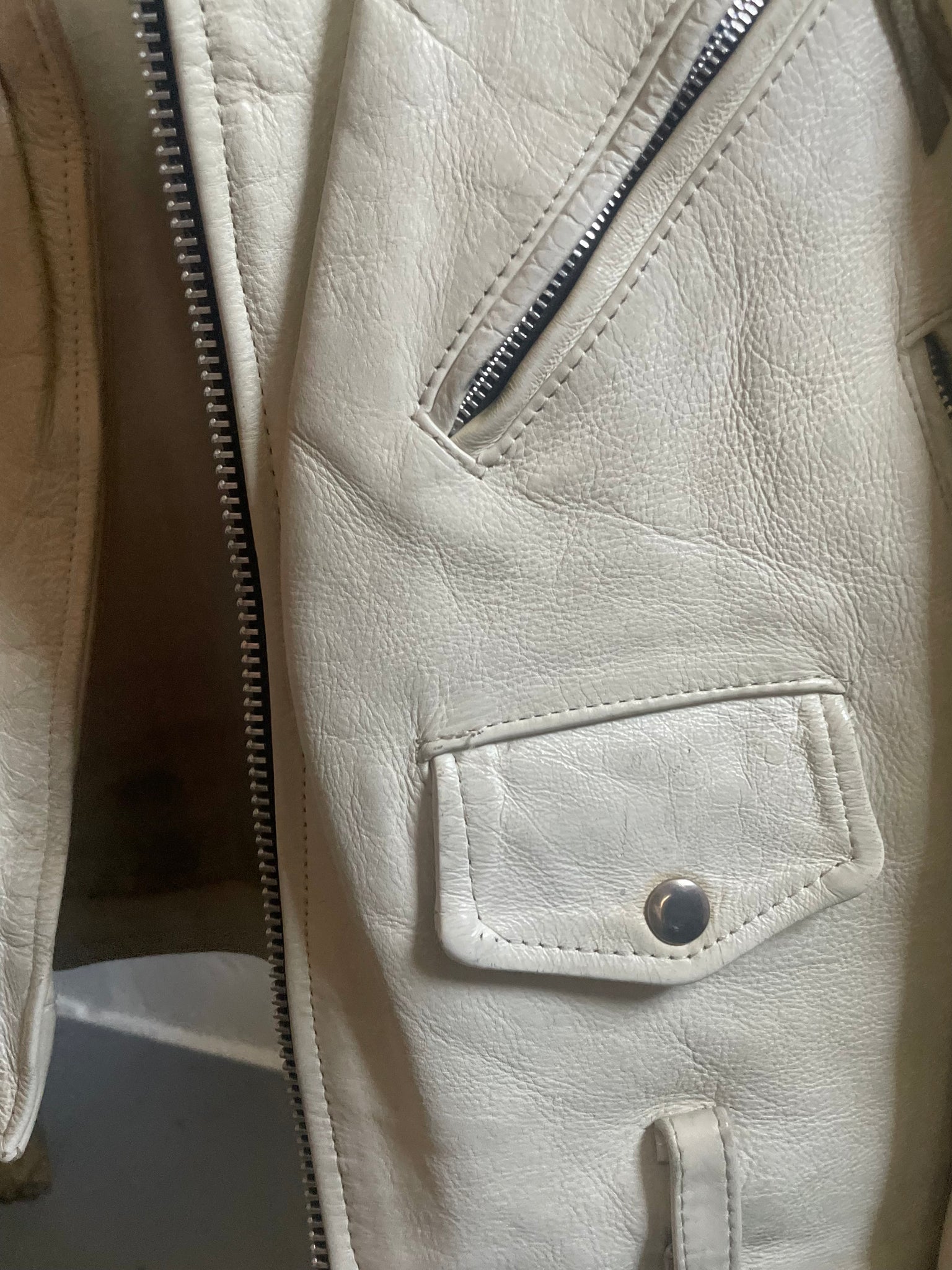 1990s White Leather Jacket Motorcycle Moto Coat