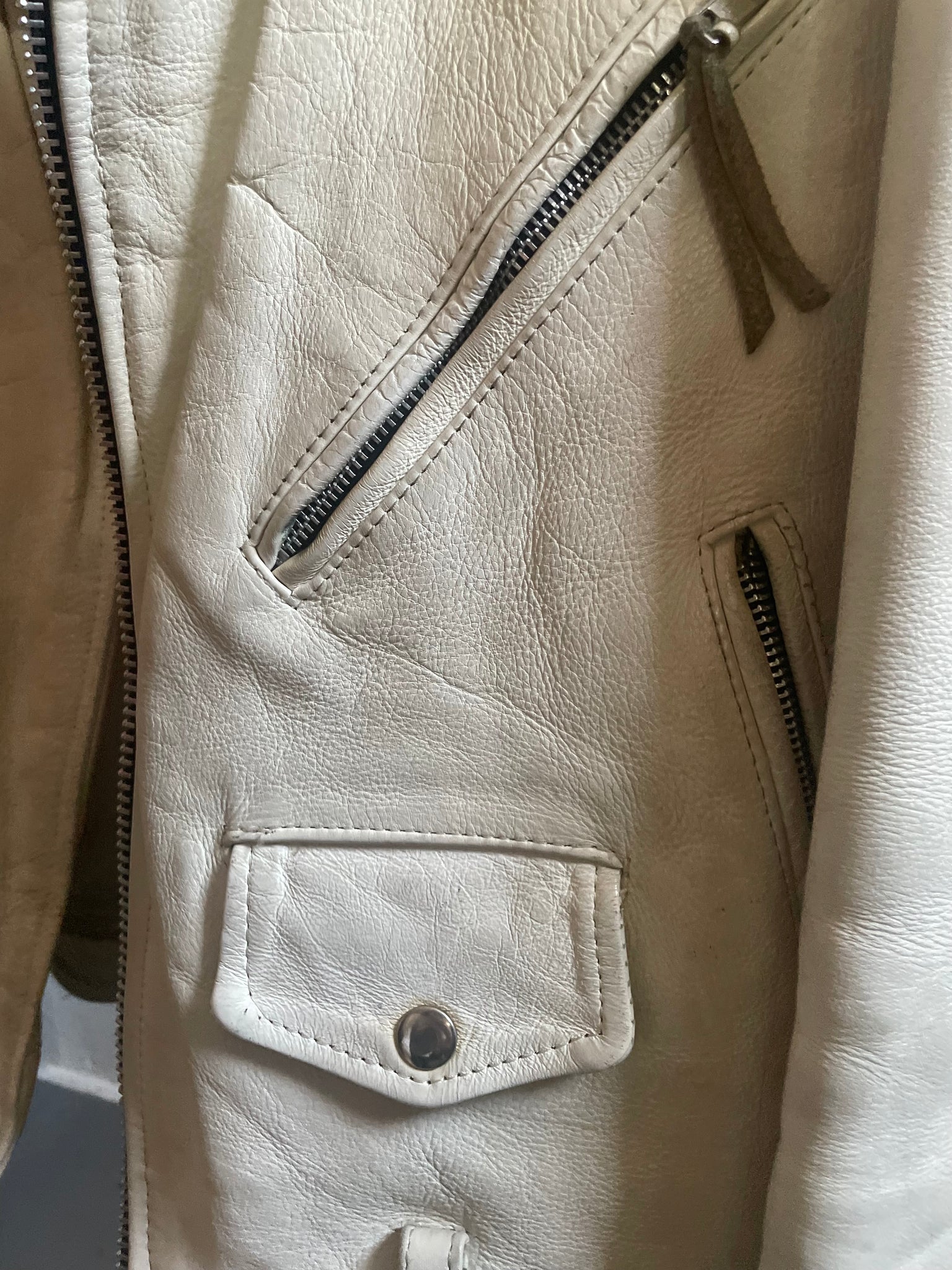 1990s White Leather Jacket Motorcycle Moto Coat