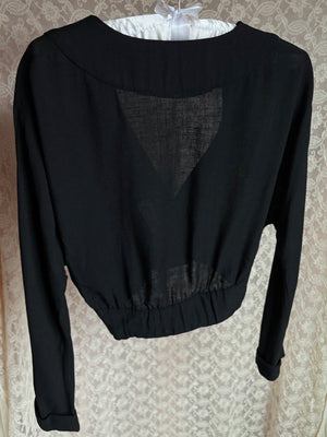 1960s Black Cropped Linen Bolero Pauline Trigere