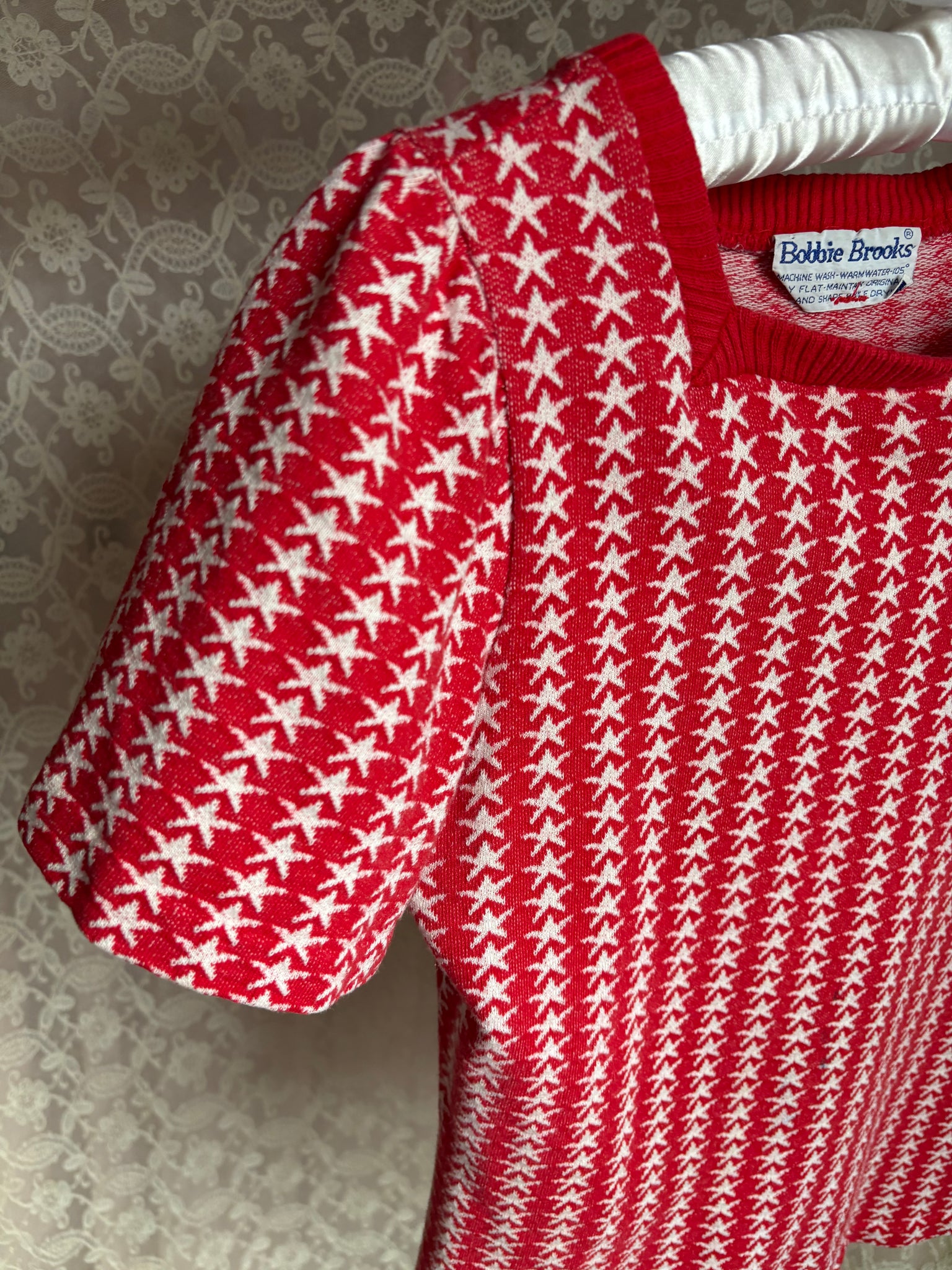 1970s Star Knit T Shirt Tee Red White