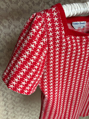 1970s Star Knit T Shirt Tee Red White