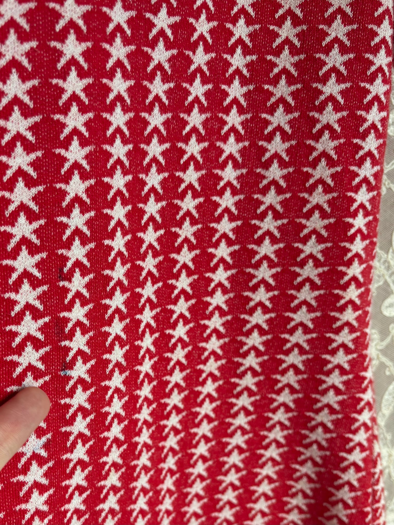 1970s Star Knit T Shirt Tee Red White