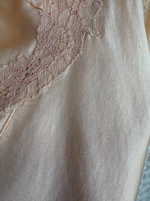 1940s Peach Silk Satin Lace Embroidered Blouse Tank