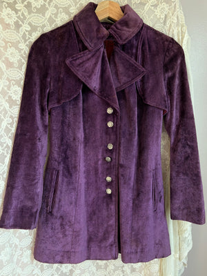 1970s Purple Velvet Coat Pea Silver Buttons