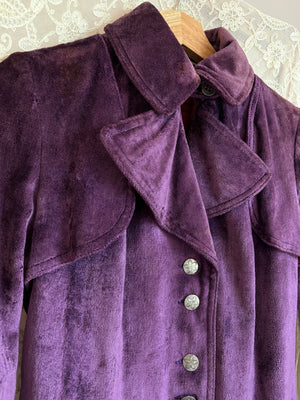 1970s Purple Velvet Coat Pea Silver Buttons