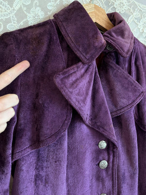 1970s Purple Velvet Coat Pea Silver Buttons