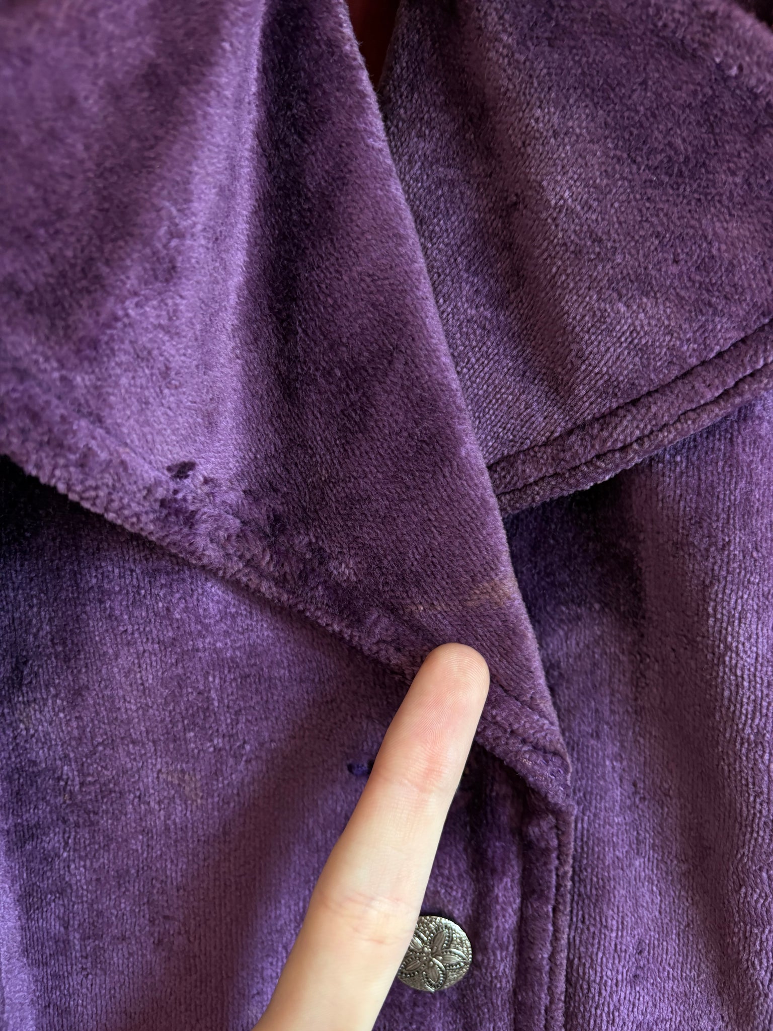 1970s Purple Velvet Coat Pea Silver Buttons