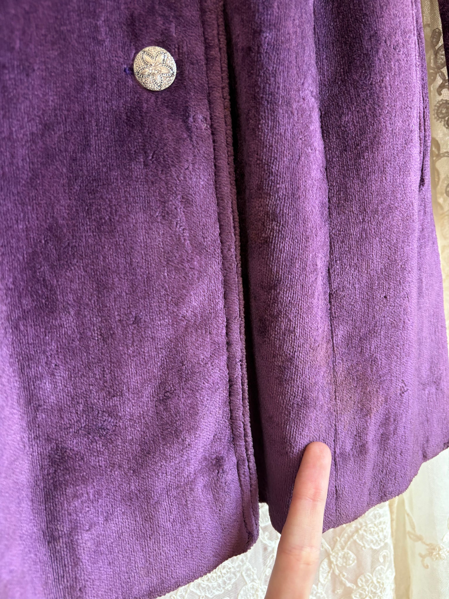 1970s Purple Velvet Coat Pea Silver Buttons