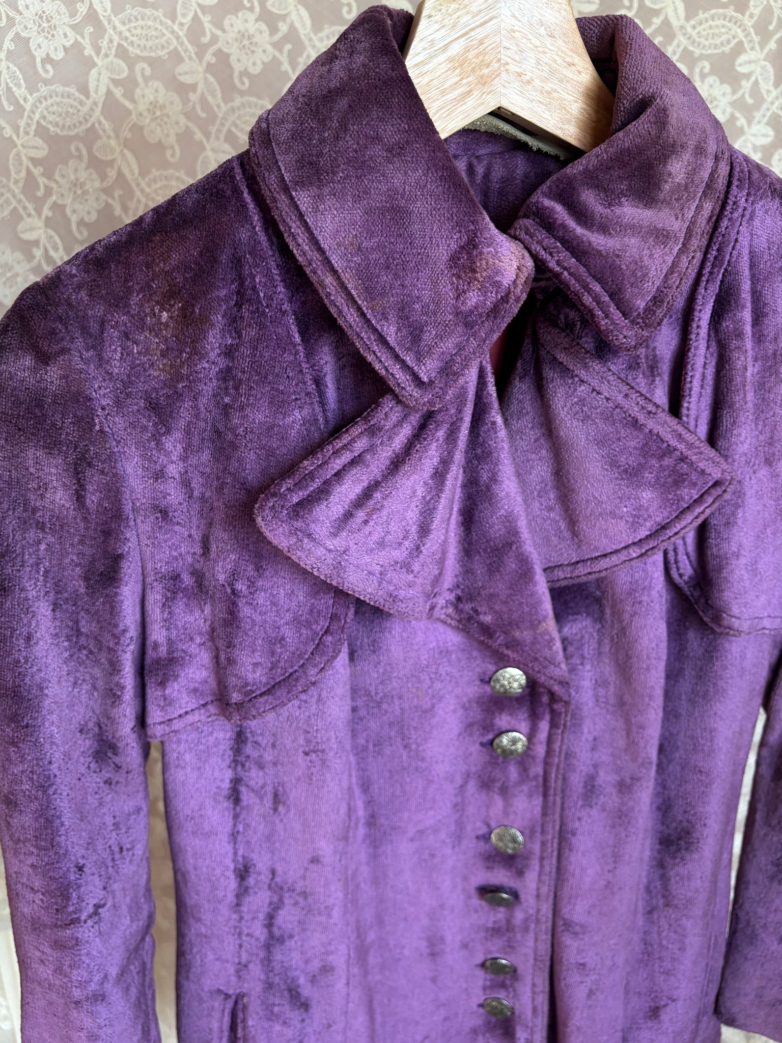 1970s Purple Velvet Coat Pea Silver Buttons