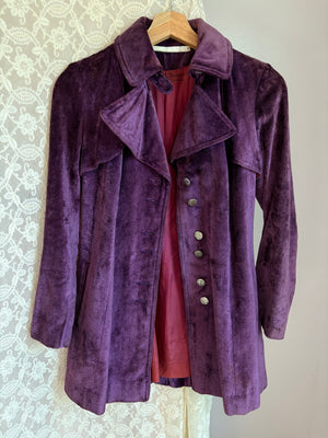 1970s Purple Velvet Coat Pea Silver Buttons