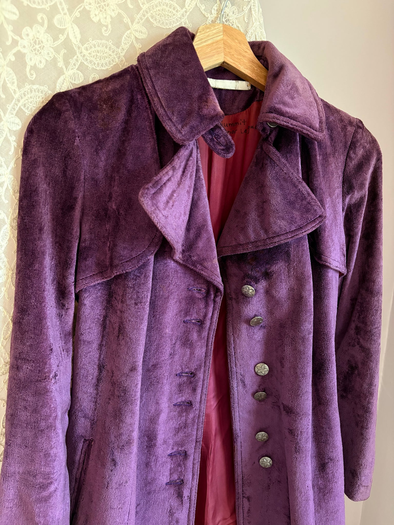 1970s Purple Velvet Coat Pea Silver Buttons