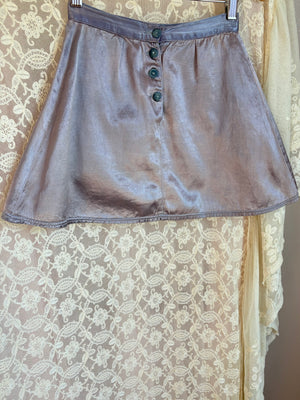 1940s Purple Rayon Satin Skirt Monogram M Appliqué