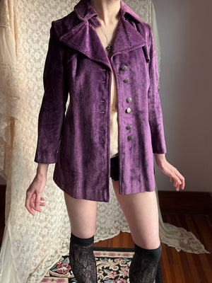 1970s Purple Velvet Coat Pea Silver Buttons