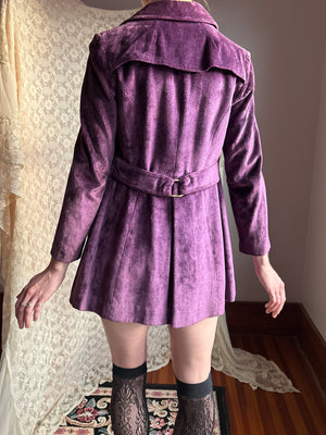 1970s Purple Velvet Coat Pea Silver Buttons