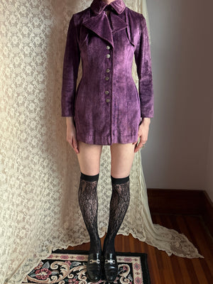 1970s Purple Velvet Coat Pea Silver Buttons