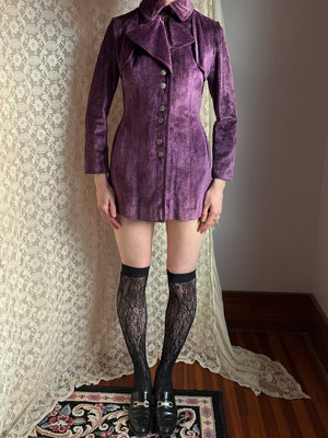 1970s Purple Velvet Coat Pea Silver Buttons