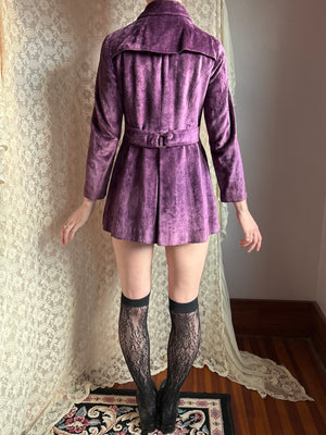 1970s Purple Velvet Coat Pea Silver Buttons