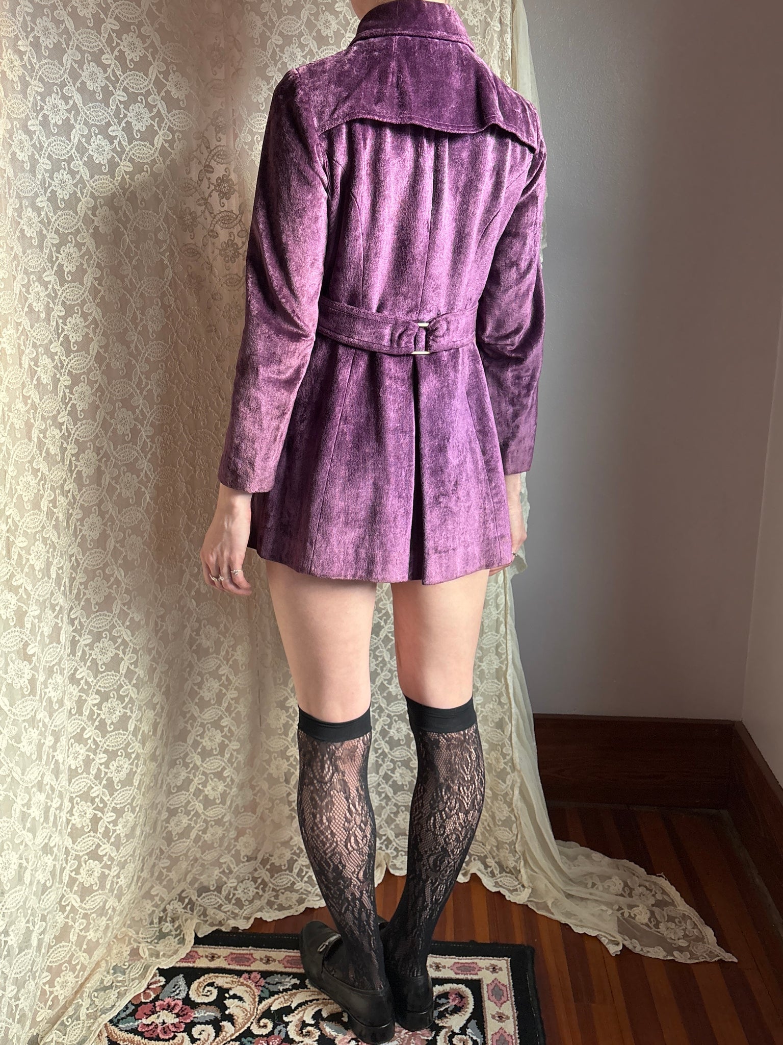 1970s Purple Velvet Coat Pea Silver Buttons