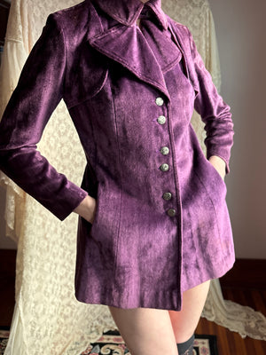 1970s Purple Velvet Coat Pea Silver Buttons