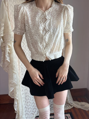 1930s Lace White Blouse Puff Sleeves