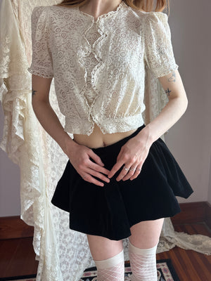 1930s Lace White Blouse Puff Sleeves