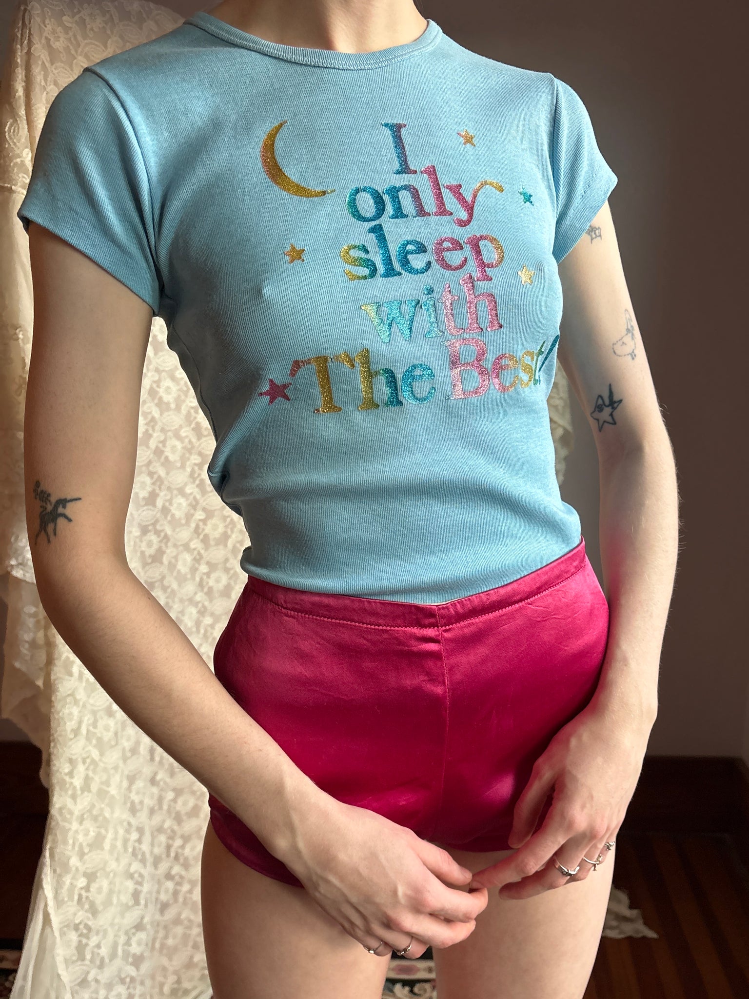 1970s I Only Sleep With The Best Novelty Light Blue Tee T Shirt