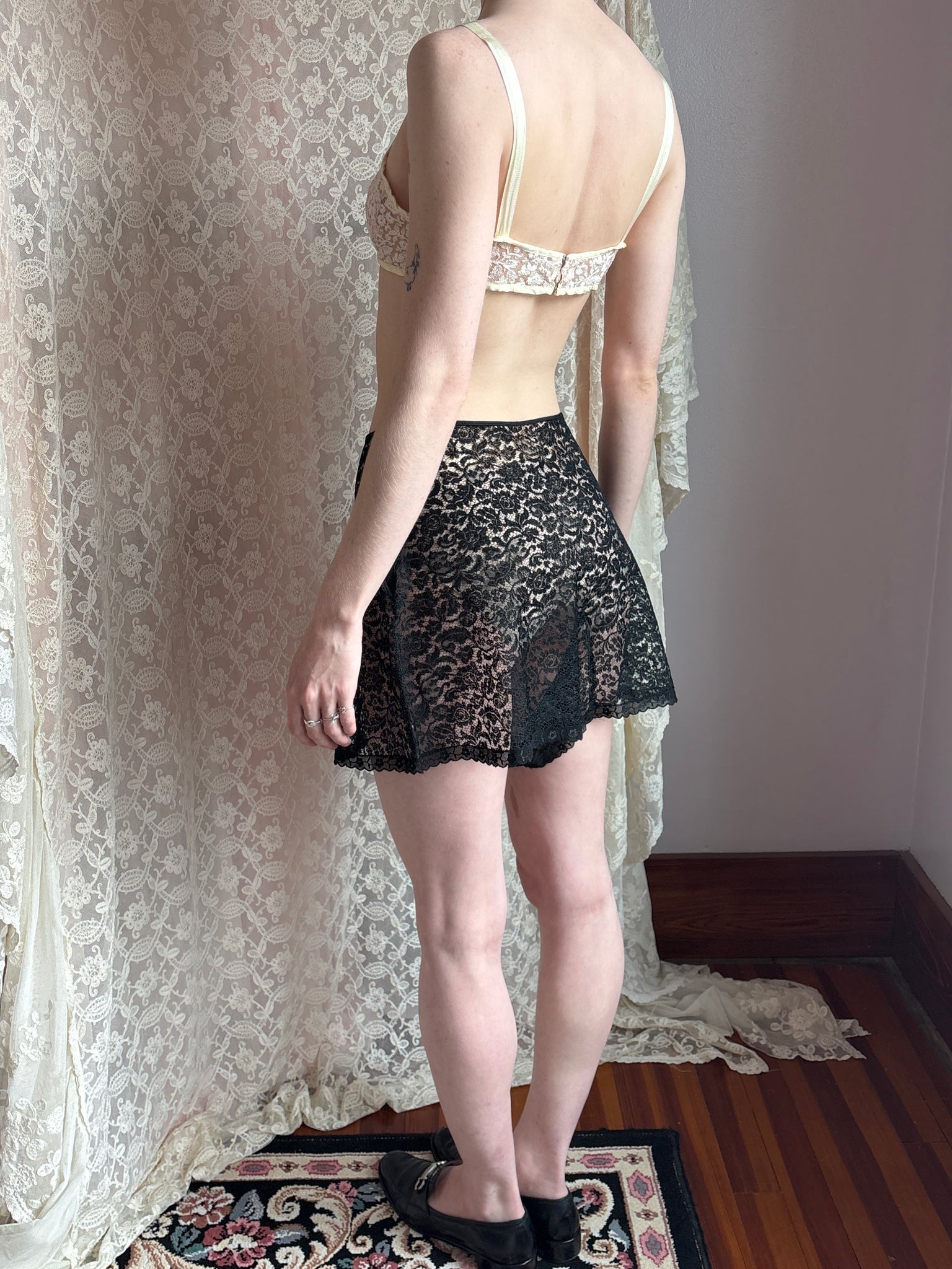 1930s Black Lace Tap Shorts Floral