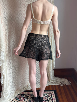 1930s Black Lace Tap Shorts Floral