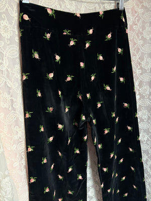 1970s Black Velvet Rose Embroidered Floral Pink Shorts Vest Pants Suit Set Three Piece