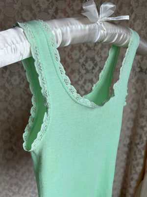 1970s Light Mint Green Lace Trim Tank Top