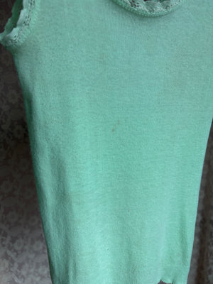 1970s Light Mint Green Lace Trim Tank Top