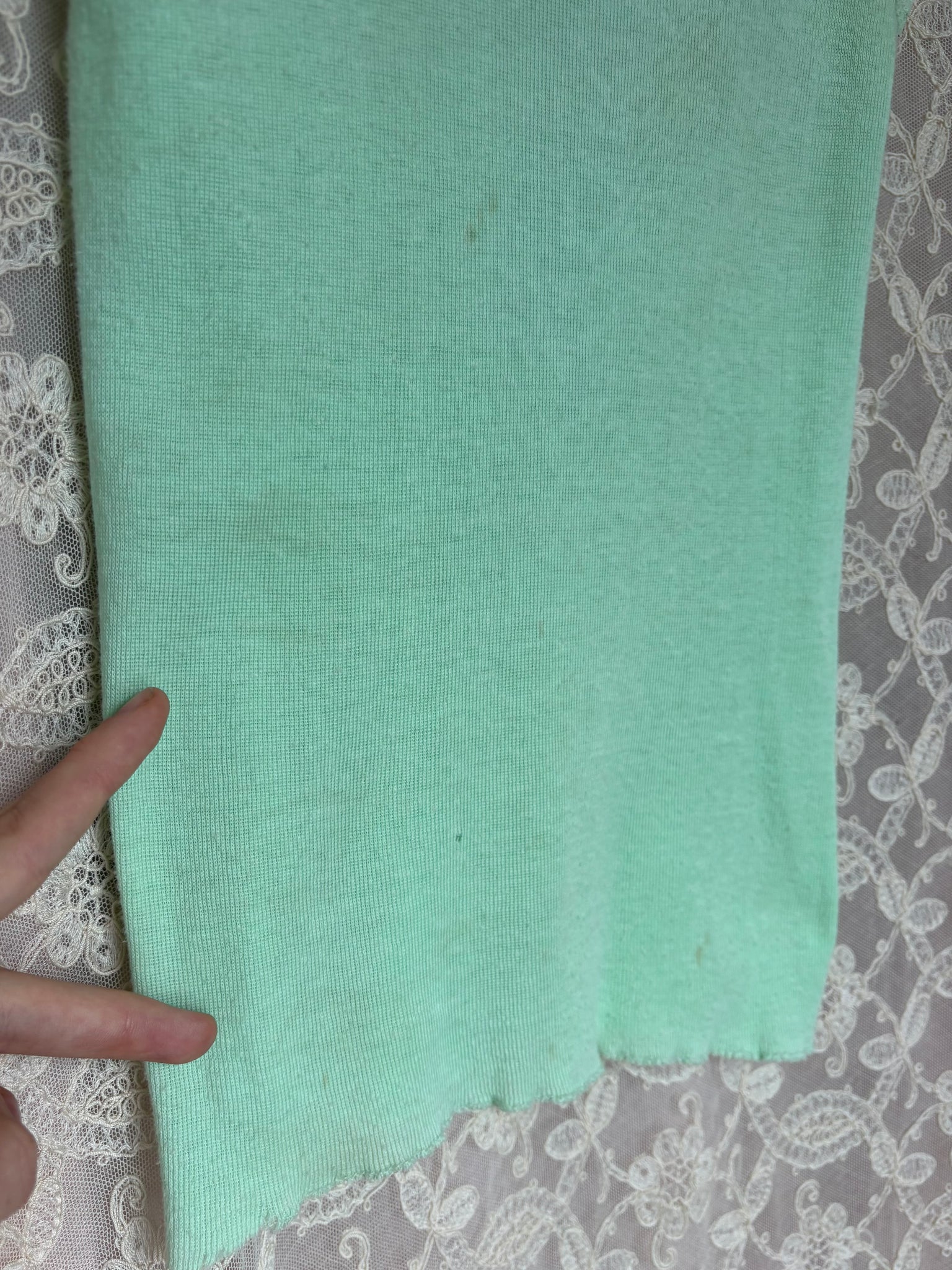 1970s Light Mint Green Lace Trim Tank Top