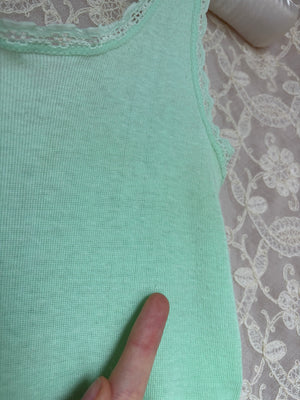 1970s Light Mint Green Lace Trim Tank Top