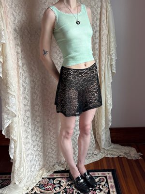 1970s Light Mint Green Lace Trim Tank Top