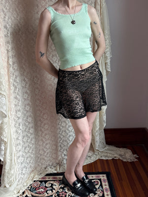 1970s Light Mint Green Lace Trim Tank Top