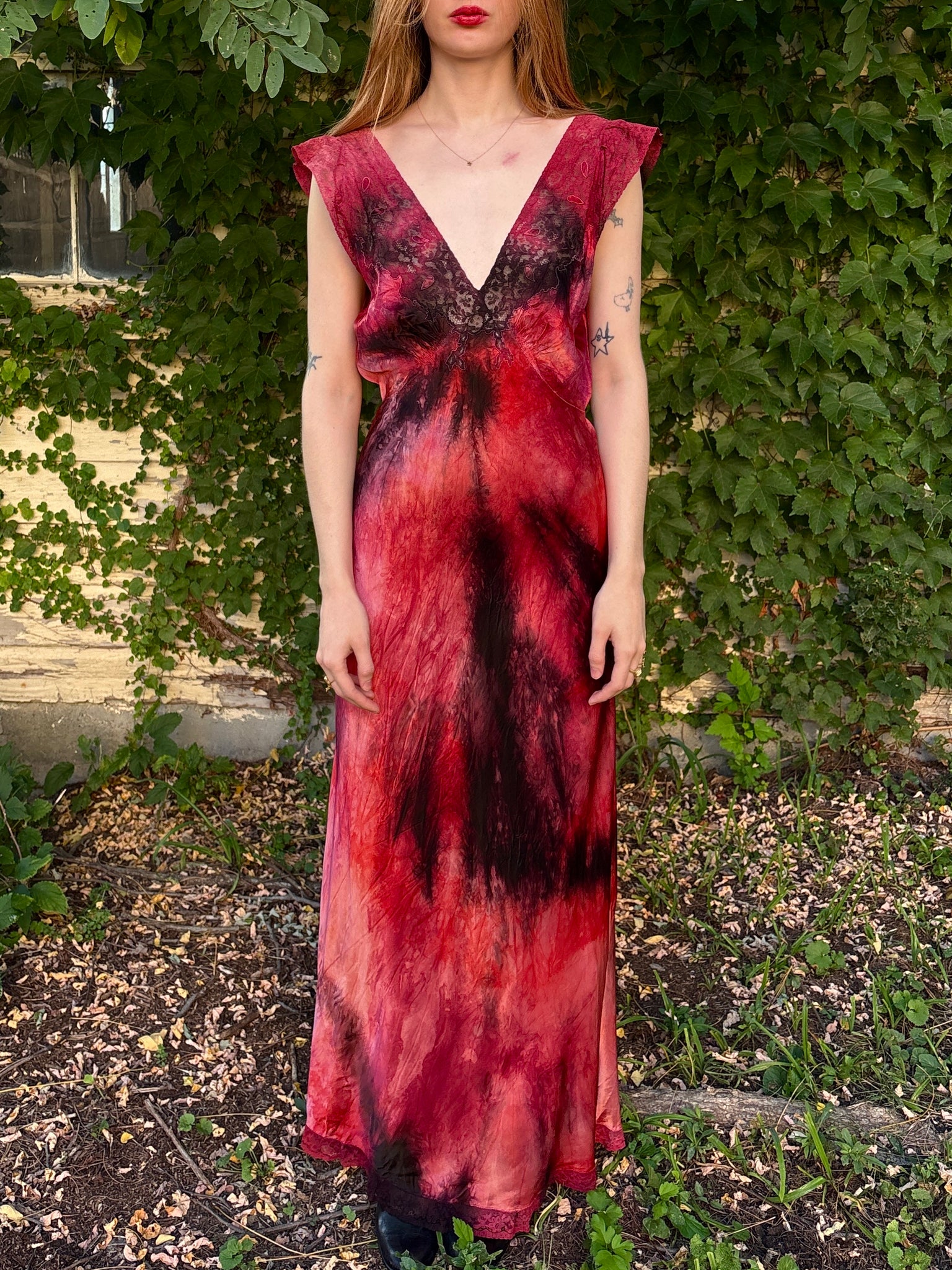 1940s Red Black Bias Cut Slip Dress Rayon Satin Tie Hand Dyed Breath Of the Earth 1940s Red Black Bias Cut Slip Dress Rayon Satin Tie Hand Dyed Breath Of the Earth