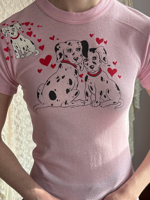 1970s Puppy Dog Heart Pink Tee T Shirt