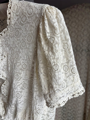 1930s Lace White Blouse Puff Sleeves