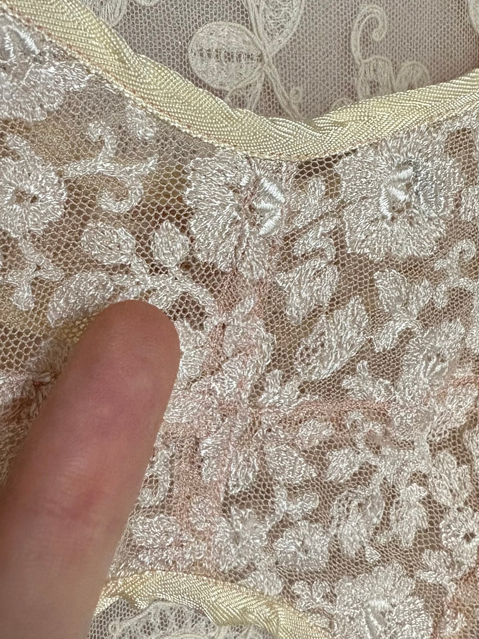 1930s Cream Mesh Floral Tambour Lace Bra Bralette Ribbon